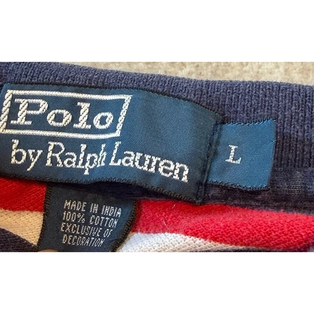 Vintage Polo‎ Ralph Lauren Striped Polo Shirt Men's L Blue Red White Classic